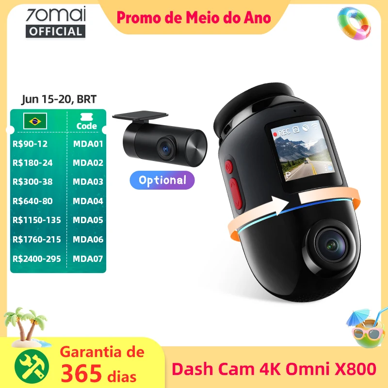 70mai Dash Cam 4K Omni X800 IMX678 360 °   Supercapacitor de visão completa 70mai X800 GPS integrado ADAS 24H Monitor de estacionamento AI Motion