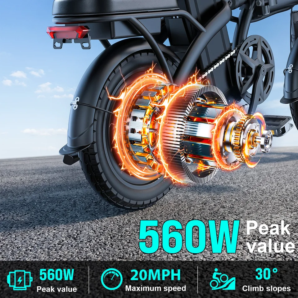 560W Adult Electric Bikes,20MPH,48V10.4AH Removable Battery,14inch Folding Electric Bike,Multi-Shock Absorption Electric Bicycle image 3