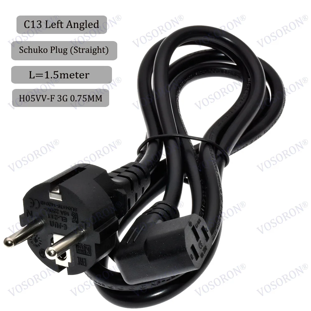 Power Cord Schuko CEE7/7 Male Plug to IEC320-C13 Female Right Angled Power Adapter Cable For Wall Mount TV