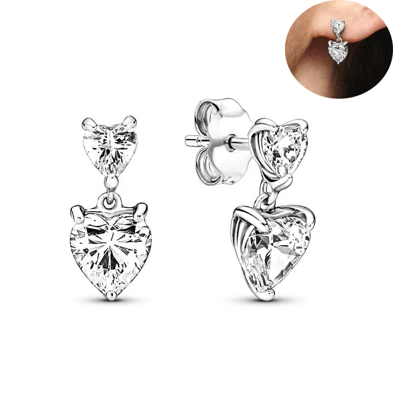 Boucles d'oreilles ondulées en forme de cœur et de Zircon pour femmes, breloques adaptées à la marque originale, en argent Sterling 2023, bijoux à faire soi-même, cadeau, nouveauté 925