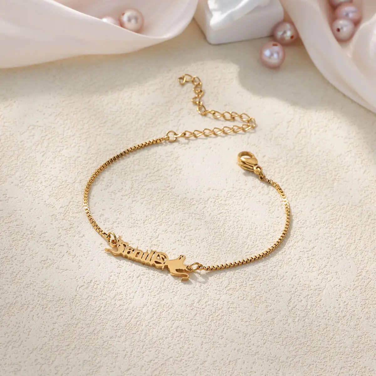 Pulsera con nombre personalizado para mujer, pulsera con letras góticas personalizadas de fantasma de Color dorado para Halloween, cadena de caja, joyería de acero inoxidable
