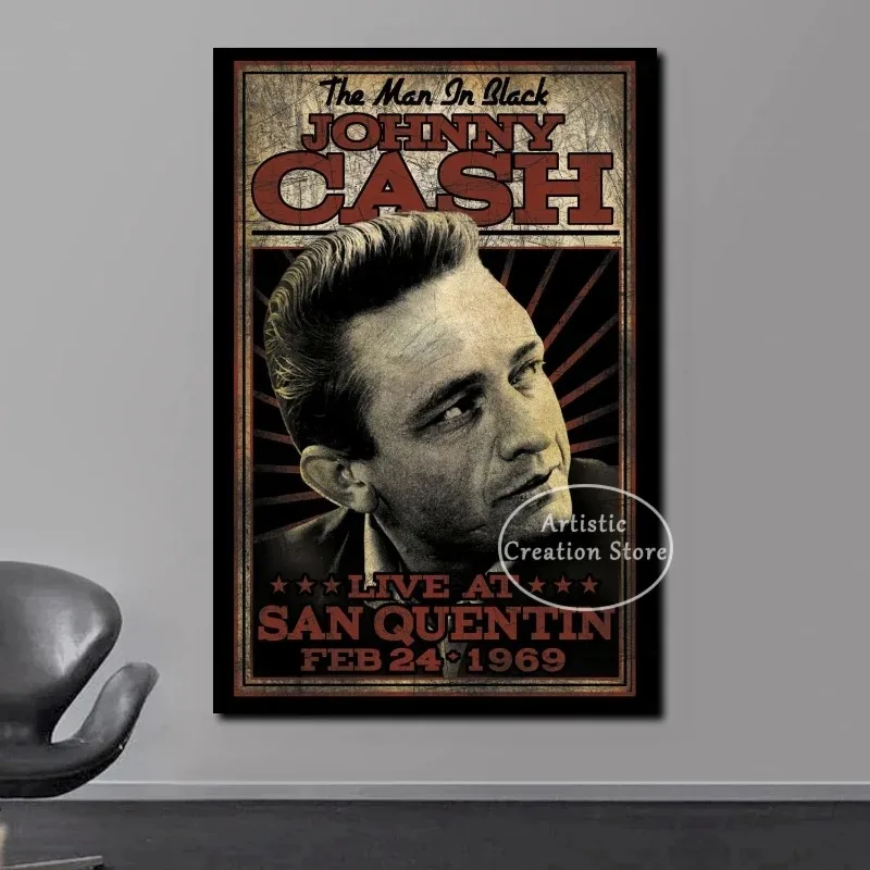 Famous Johnny Cash Guitar American Rural Music Singer Poster Retro Canvas Prints Wall Pictures Living Room Wall Art Home Decor