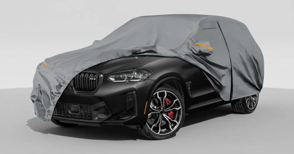 

Waterproof All Weather Car Cover with Zipper Door & Windproof Bands, Heavy Duty 10-Layer Protection for Snow Rain Dust