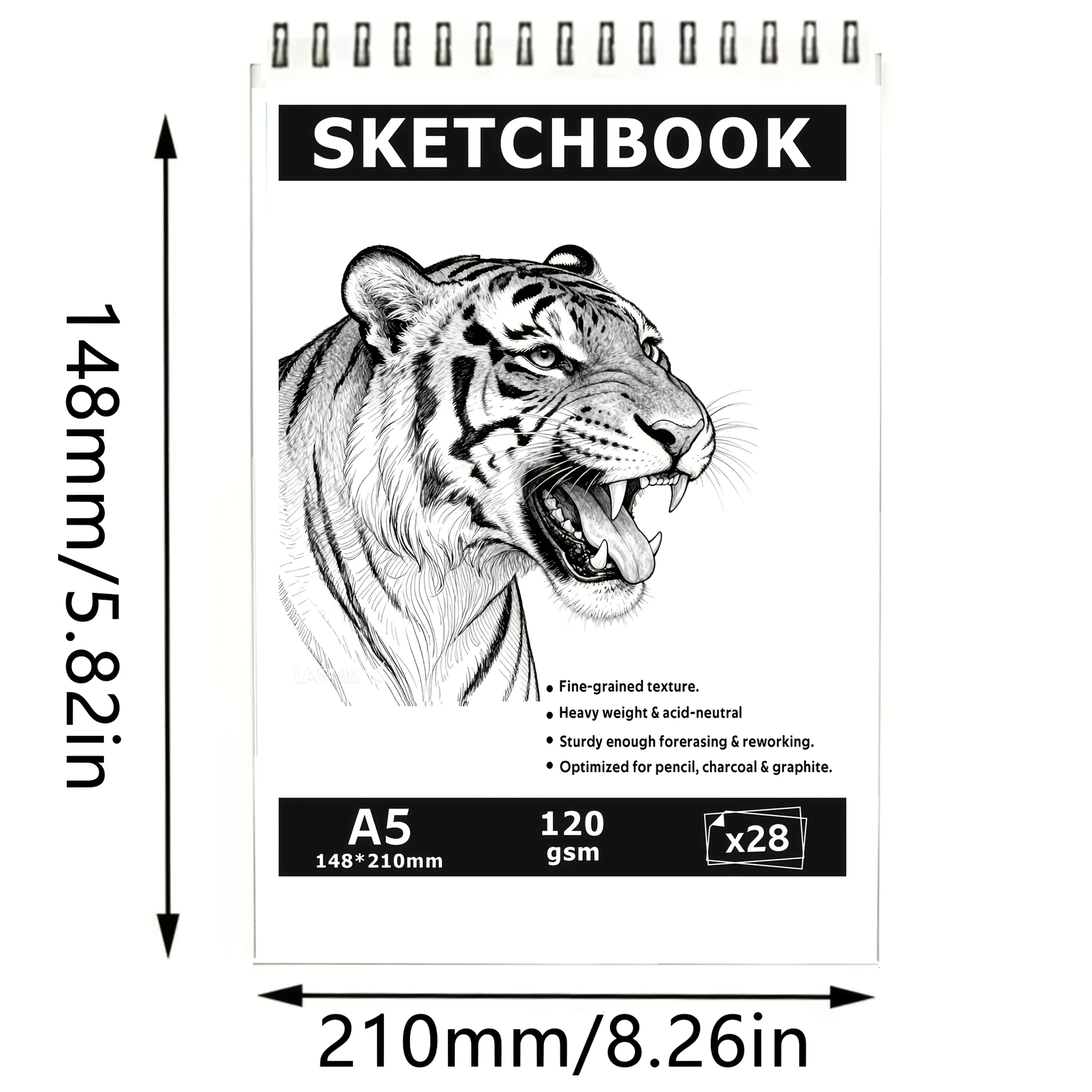 Large A5 Spiral-Bound Art Sketchbook, 28 Sheets, Made of Thick Paper with Sturdy Binding Craftsmanship - Heavy-Duty Cover Artist Drawing Book, Suitable for Pencil, Pen, Marker - Especially Ideal for Pencil, Charcoal, and Pastel Drawing - Suitable for All Artists, Students, and Hobbyists (Ideal Art Gift)