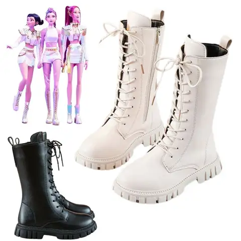 Kids Girls Kpop Demon Hunters Rumi Zoey Mira Cosplay Boots Shoes Child Leather Shoes Roleplay Halloween Carnival Costume Props
