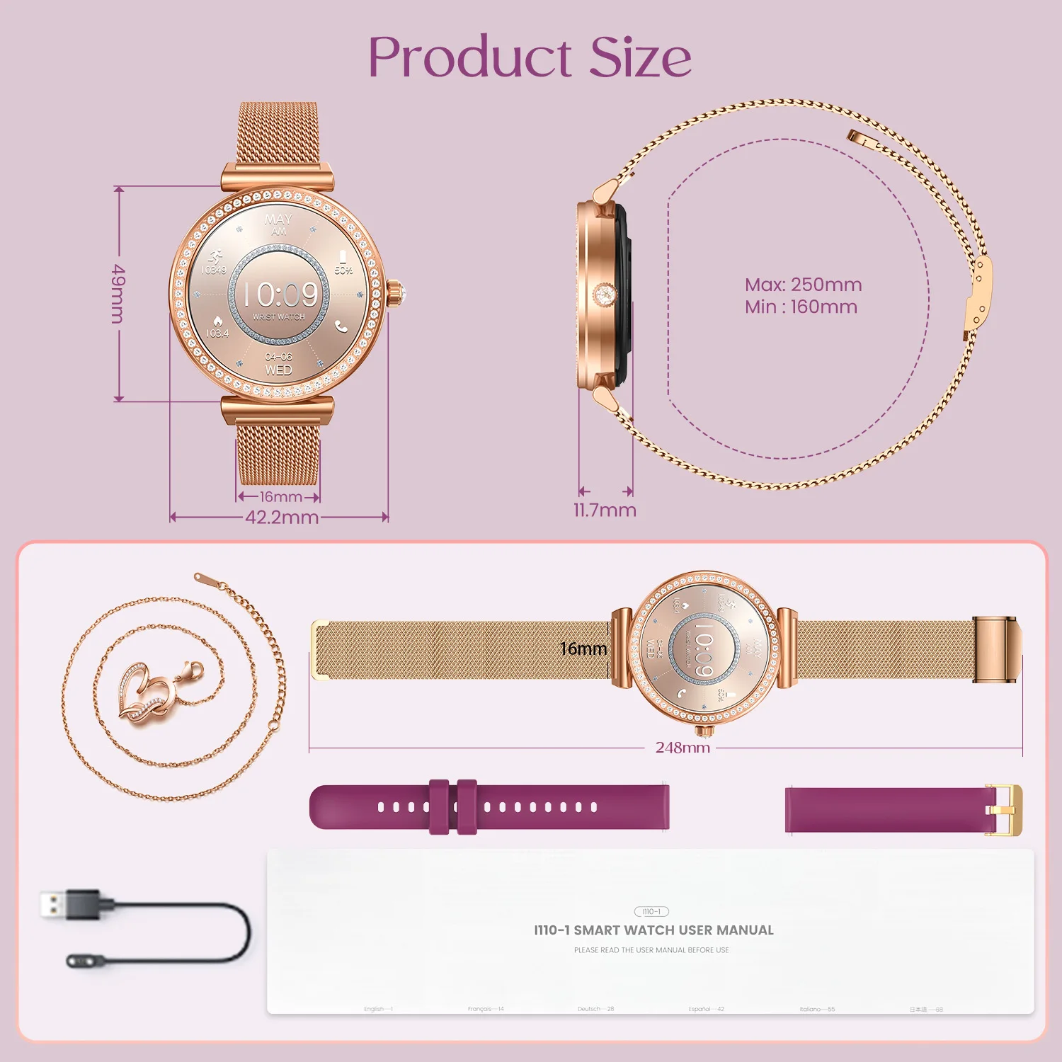 Reloj inteligente premium de moda para mujer, reloj deportivo para hacer/reparar llamadas, notificación de mensajes, Compatible con teléfonos iPhone/Android
