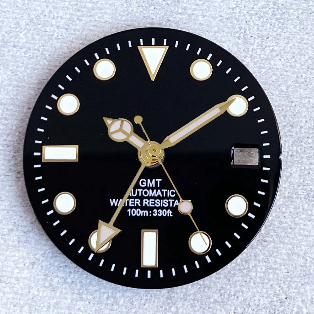 قرص أسود 29 ملم يناسب NH34 NH34A حركة أوتوماتيكية بتوقيت جرينتش أجزاء ساعة مضيئة