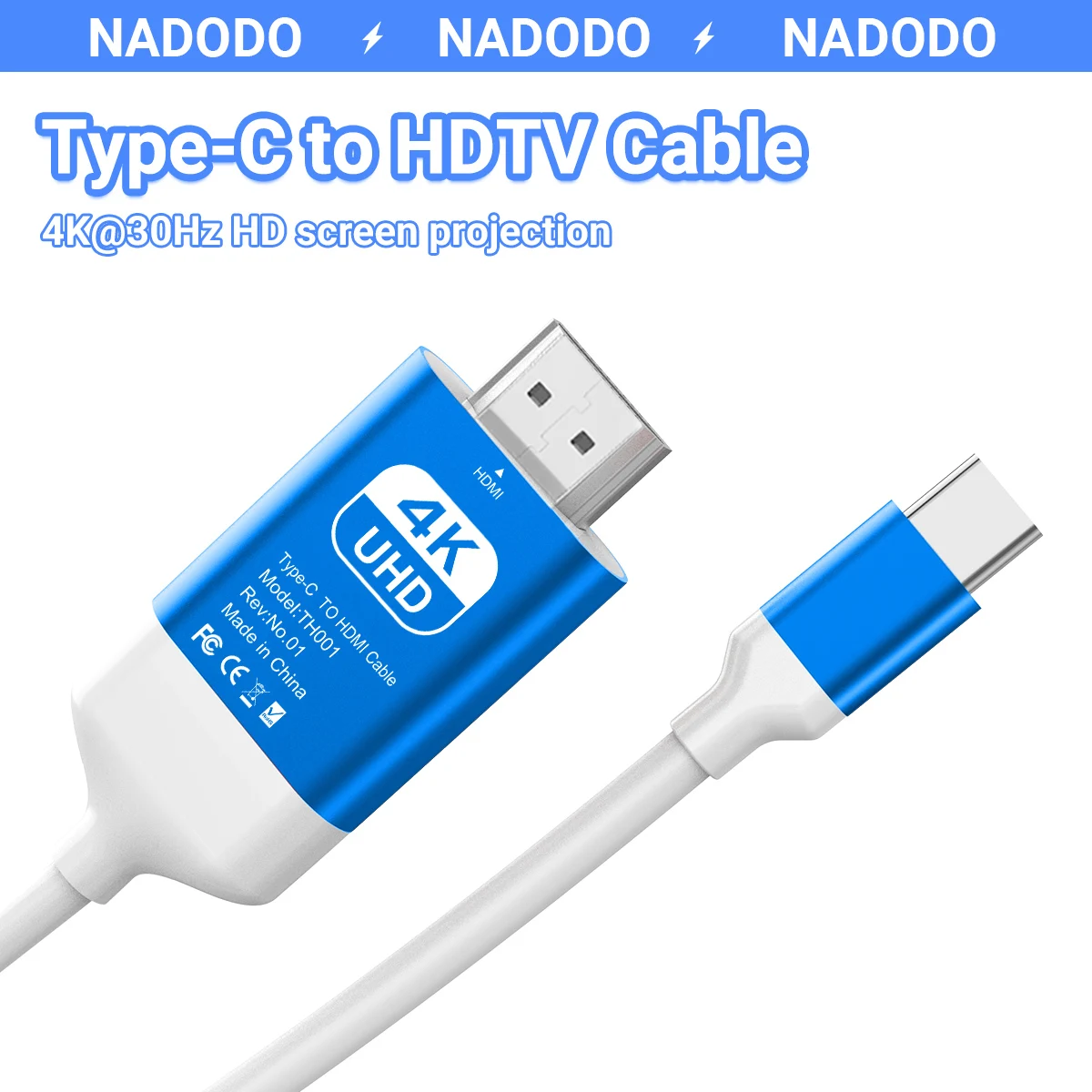 4K USB C to HDMI Cable Type-C to HDMI Adapter Thunderbolt 3 & 4 for iPhone 15 Series, MacBook, iMac, iPad Pro, Galaxy, Surface