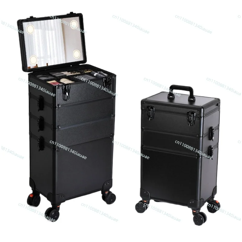

Trolley Cosmetic Case with Lamp Professional Large-capacity Multi-layer Toolbox Makeup Artist Follow-up Case Beauty Mirror