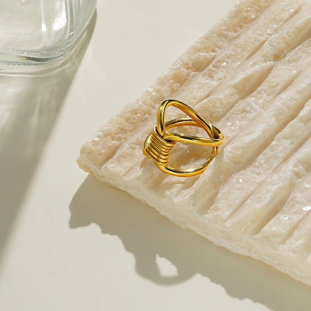 

ENFASHION Anillos Mujer Irregular Twine Ring For Women Stainless steel 18K Plated Gold Fashion High Street Jewelry R254567