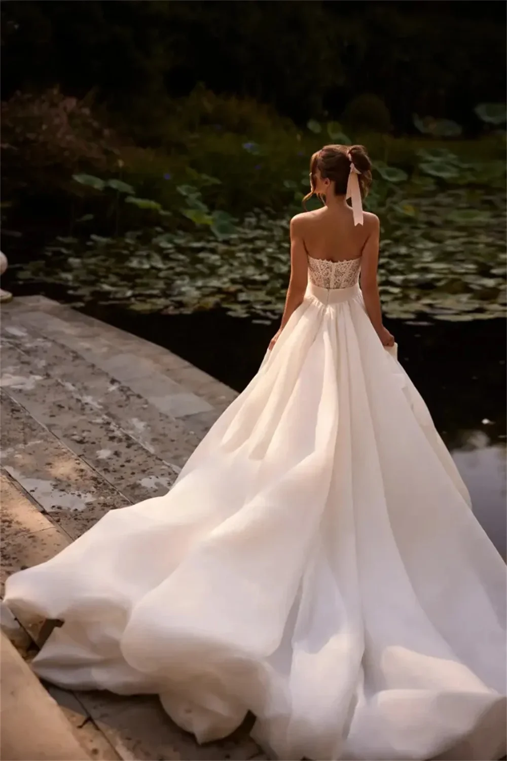 Tokyo – robe de mariée blanche sans bretelles, personnalisée, manches détachables, traîne en dentelle, fermeture éclair au dos, fente latérale haute