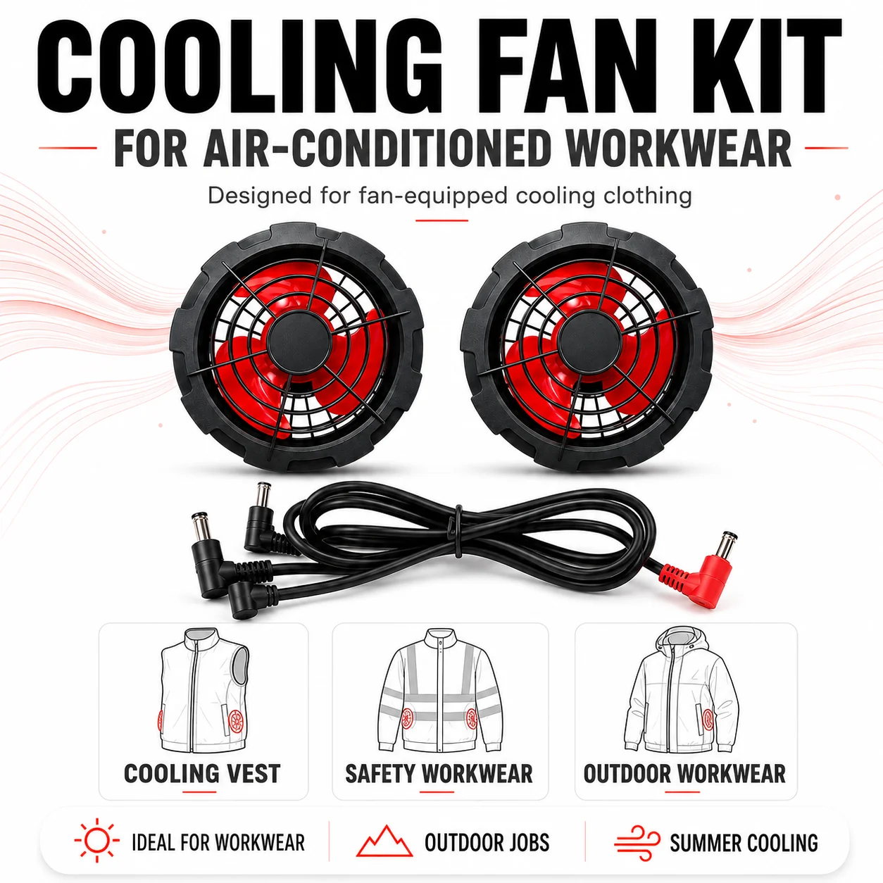 5/12V 2/4-Fan Cooling Kit for Air-Conditioned Workwear Turbine Fan Set with DC/USB Cable for Cooling Vest Jacket Outdoor Jobs