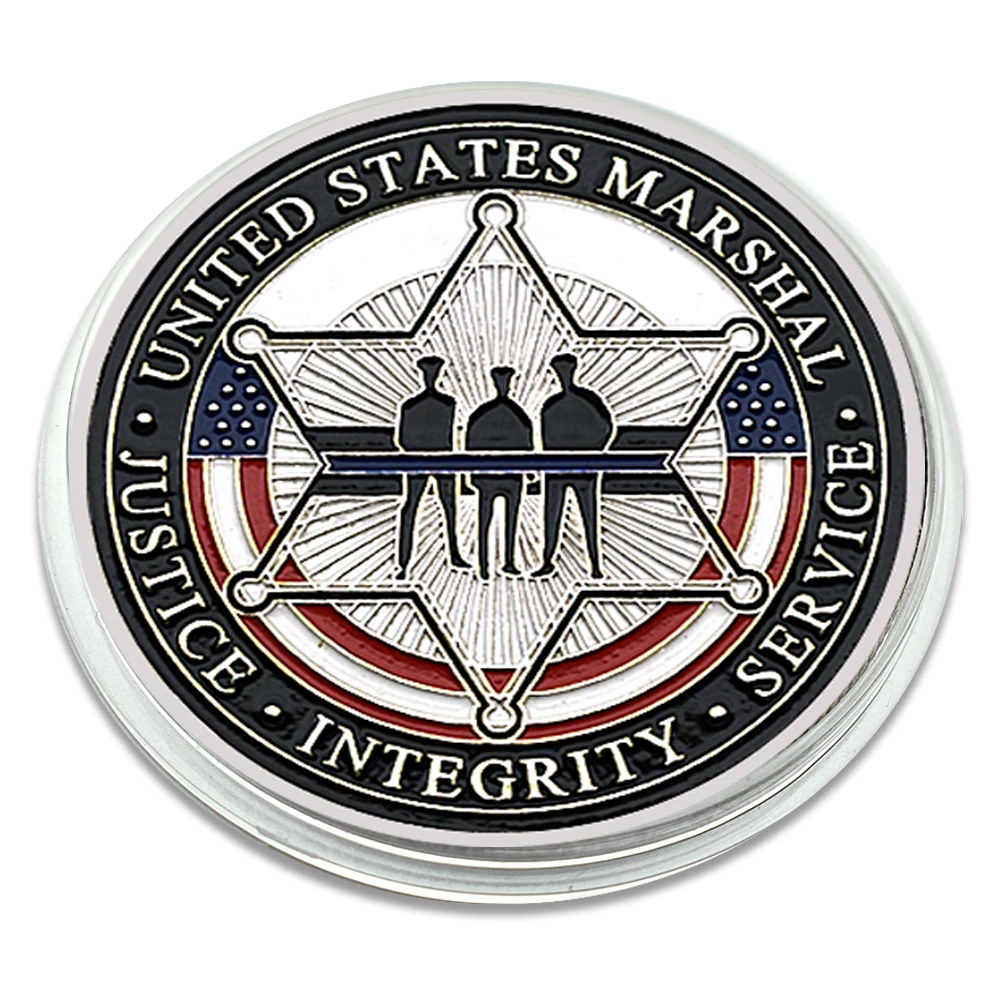 Proud US Marshal Day Silver Plated Challenge Coin Police Honor Souvenir Medal with Plastic Case Fans Collection Gift