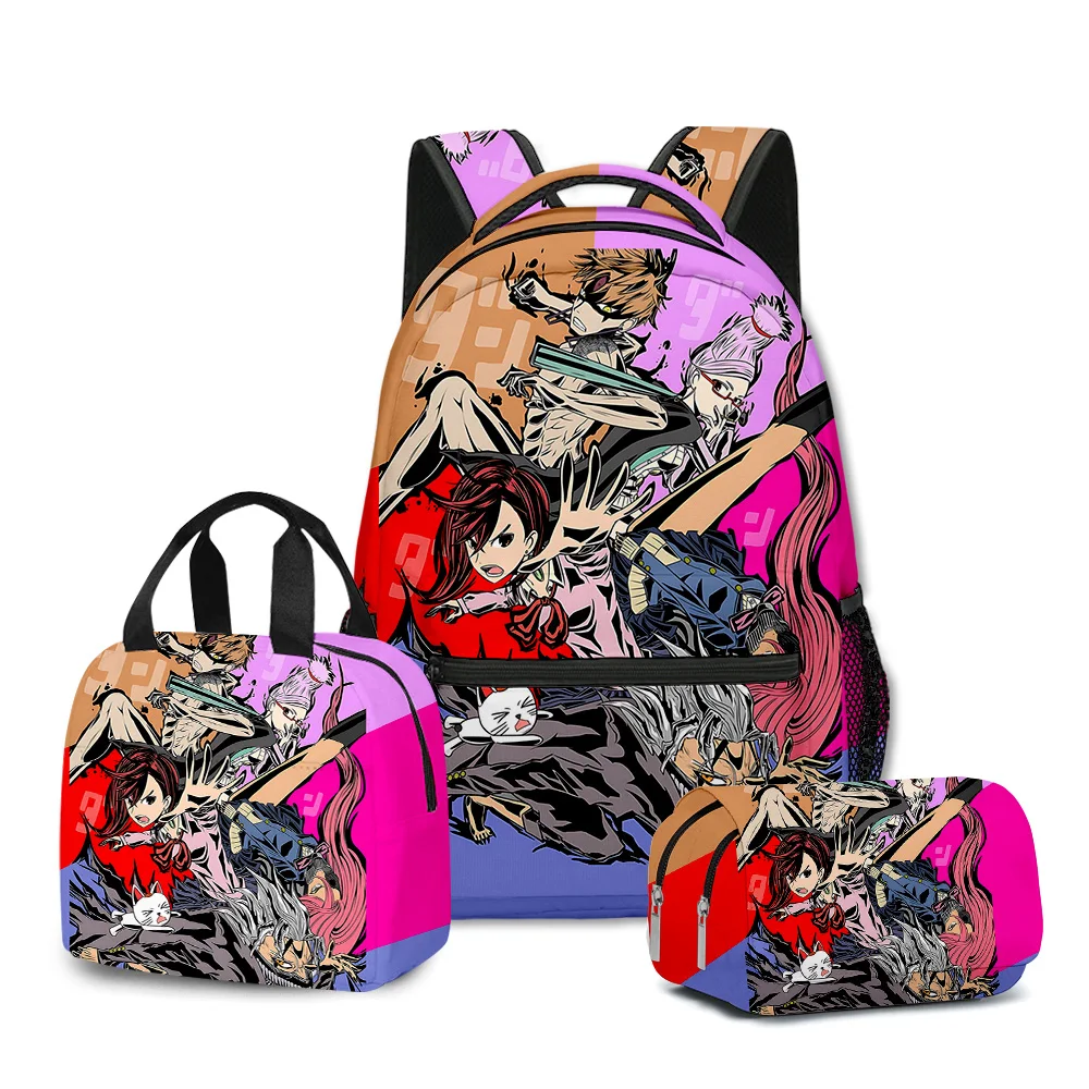 Harajuku Popular divertido Dandadan impresión 3D 3 unids/set mochilas escolares para estudiantes mochila para ordenador portátil bolsa de almuerzo portátil estuche para lápices