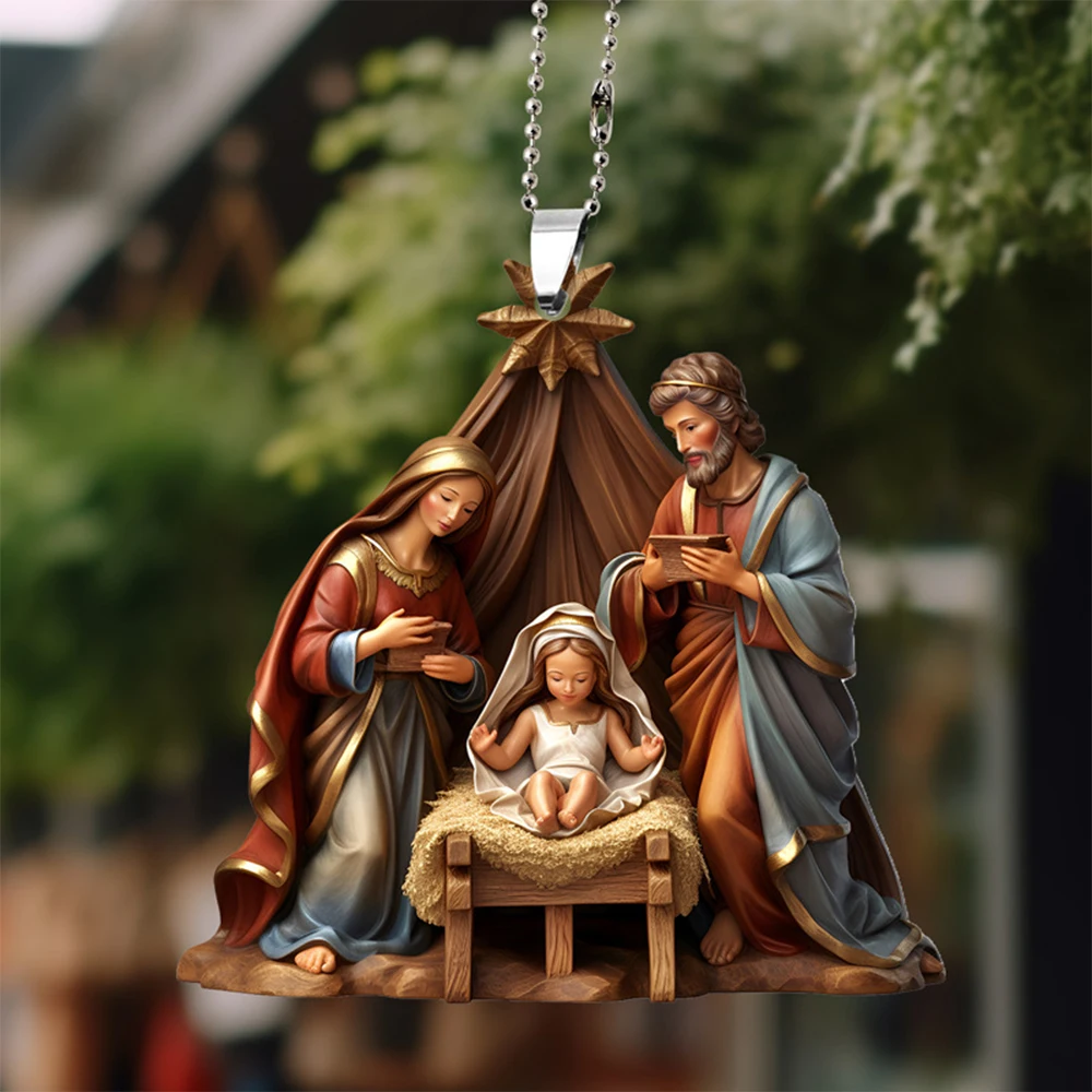 Christian Gifts for Faith - Car Ornaments- Nativity Religion Decorations Hanging Ornament Winter Holiday Xmas Gift