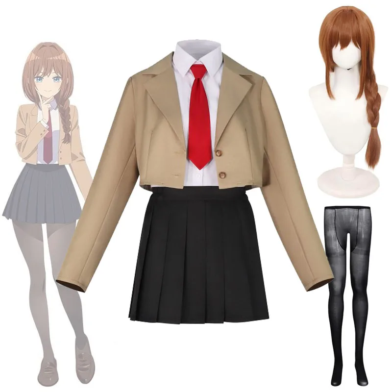 

Mayonaka Heart Tune Inohana Rikka Cosplay Costume Anime Girl's JK Uniform Skirt Comic-Con Rikka's Wigs Headgear Women's Size