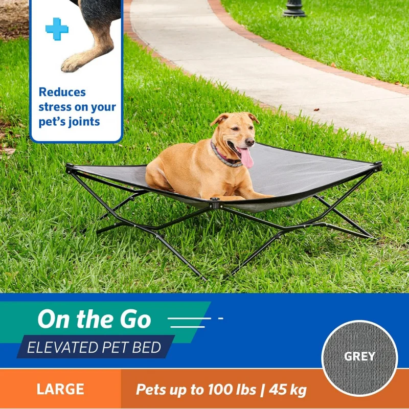 On Go Cooling Elevated Dog Bed, Portable for Travel & Camping, Collapsible for Storage, Large Grey