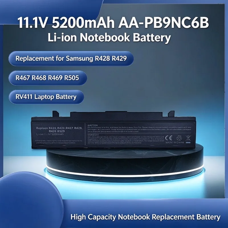 11.1V 5200mAh AA-PB9NC6B Li-ion Notebook Battery Replacement for Samsung R428 R429 R467 R468 R469 R505 RV411 Laptop Battery
