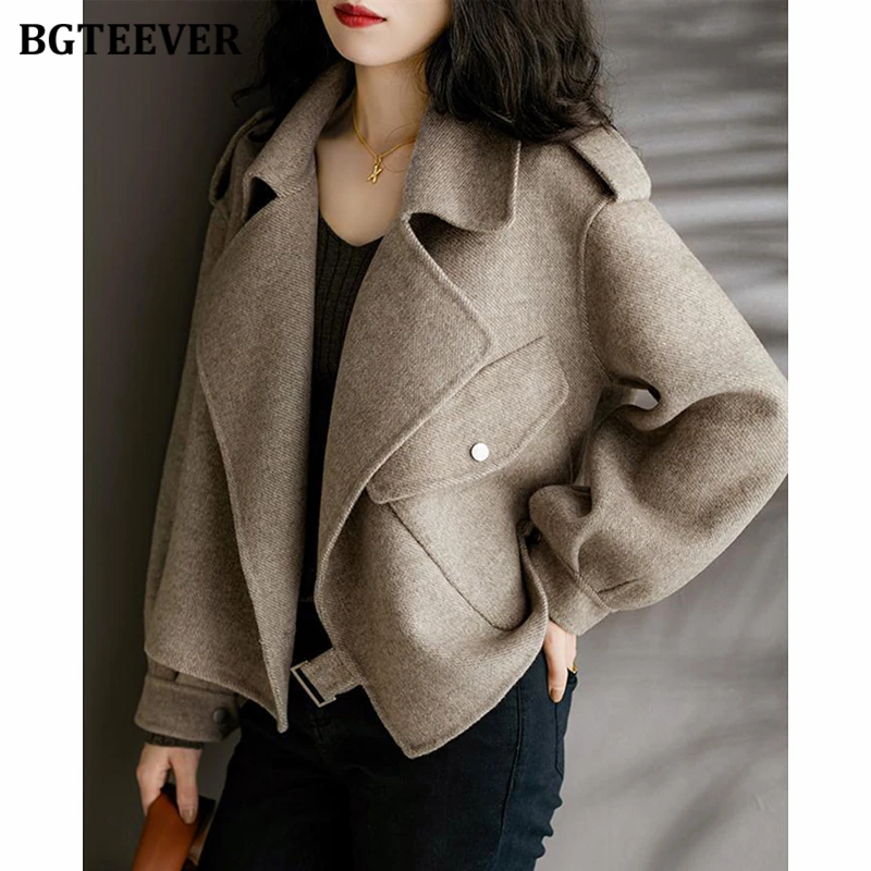 BGTEEVER Stylish Loose Women Woolen Jackets Autumn Winter Ladies Outwear Long Sleeve Thicken Warm Female Coats