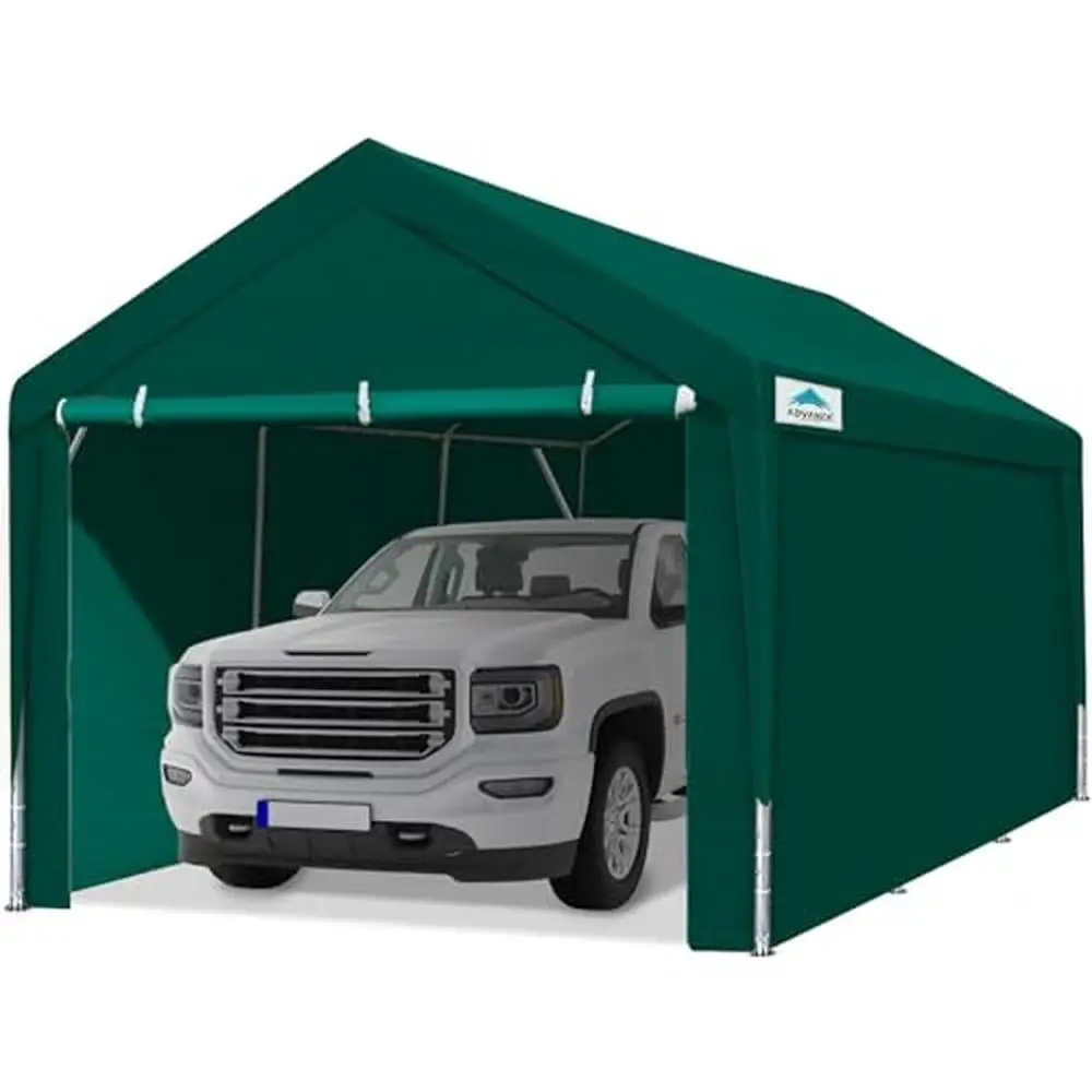 Heavy Duty Carport 12x20 ft with Adjustable Height Removable Sidewalls & Doors Heavy-duty Steel Frame Anti-UV Fabric Waterproof