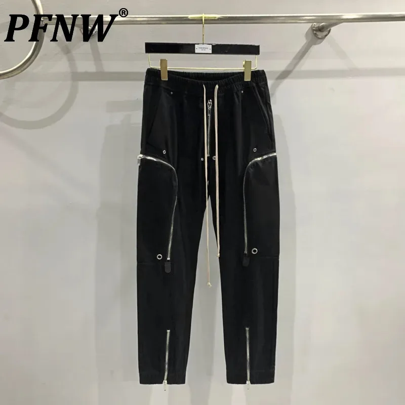 PFNW Men's Trousers Darkwear Heavy Multi-Zipper Side Pocket Biker Functional Slim Pencil Pants Unisex Causal Long Pants 28W5604