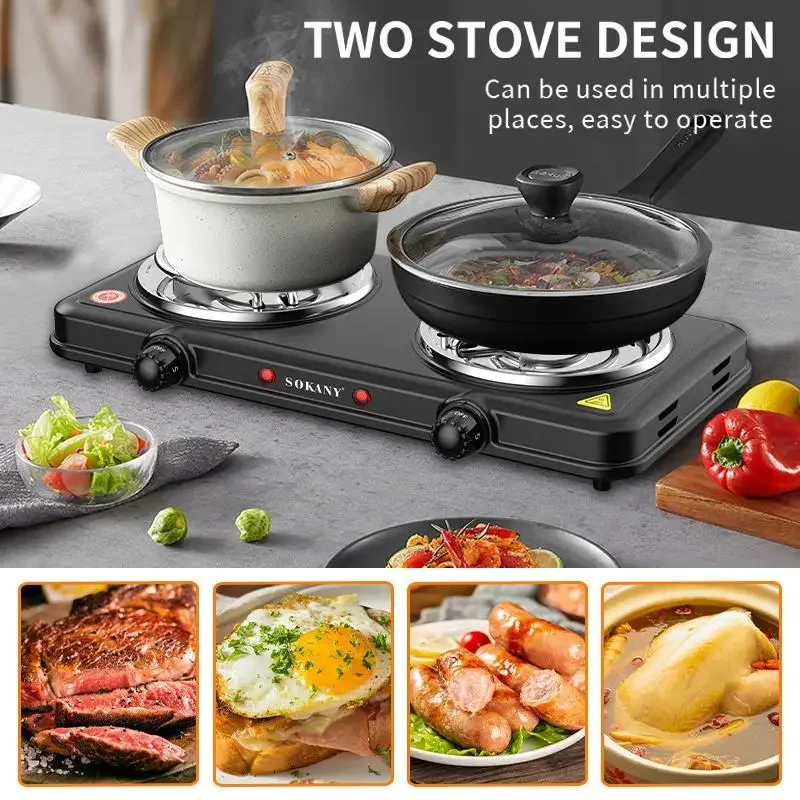 2000W Electric Stove Adjustable Temperature Home Use Double Boiler Electric Cooking Stove for On The Go and Home