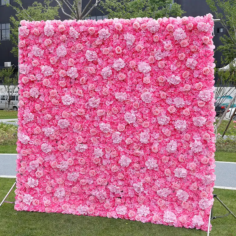 Luxury Rose red Hydrangea 3D Flower Wall Wedding Backdrop Props Rose Hydrangea Arrangement Curtain Hanging Fabric Floral wall