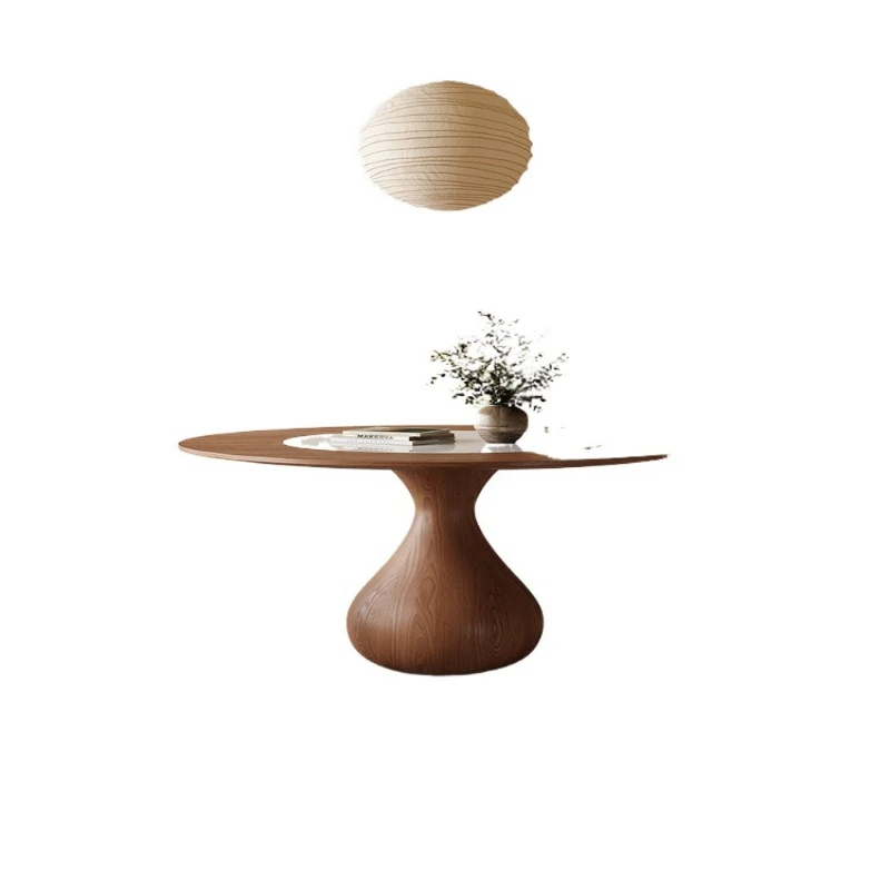 

Solid wood round dining table, inlaid turntable modern simple household, ash wood dining table