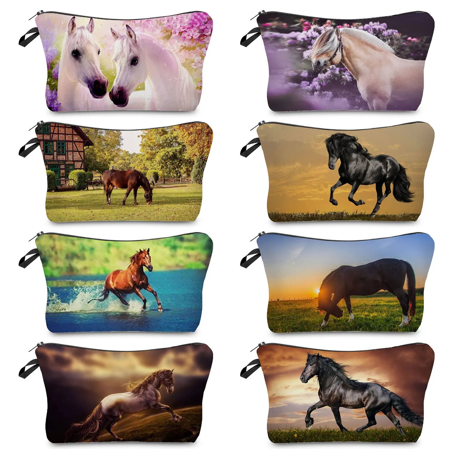 Animal Horse Print Makeup Bags For Women Mini Toiletry Bag Portable Travel Practical Pouch Birthday Custom Pattern Cosmetics Bag