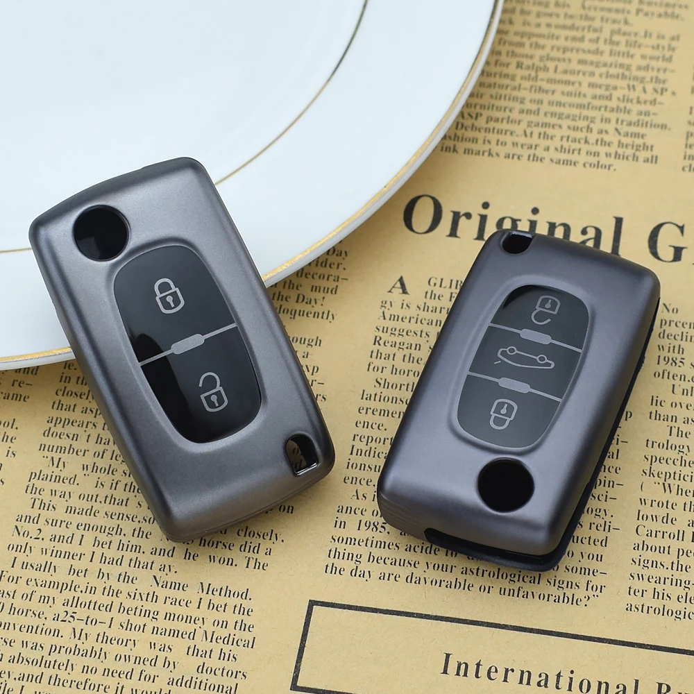 Funda Protectora de TPU Suave Color Gris Metálico para Llaves de Peugeot 308 3008 5008 207 307 206 407 107 4007 607 Citroen C4 C3 C5 C2 C6 C8 con Llavero