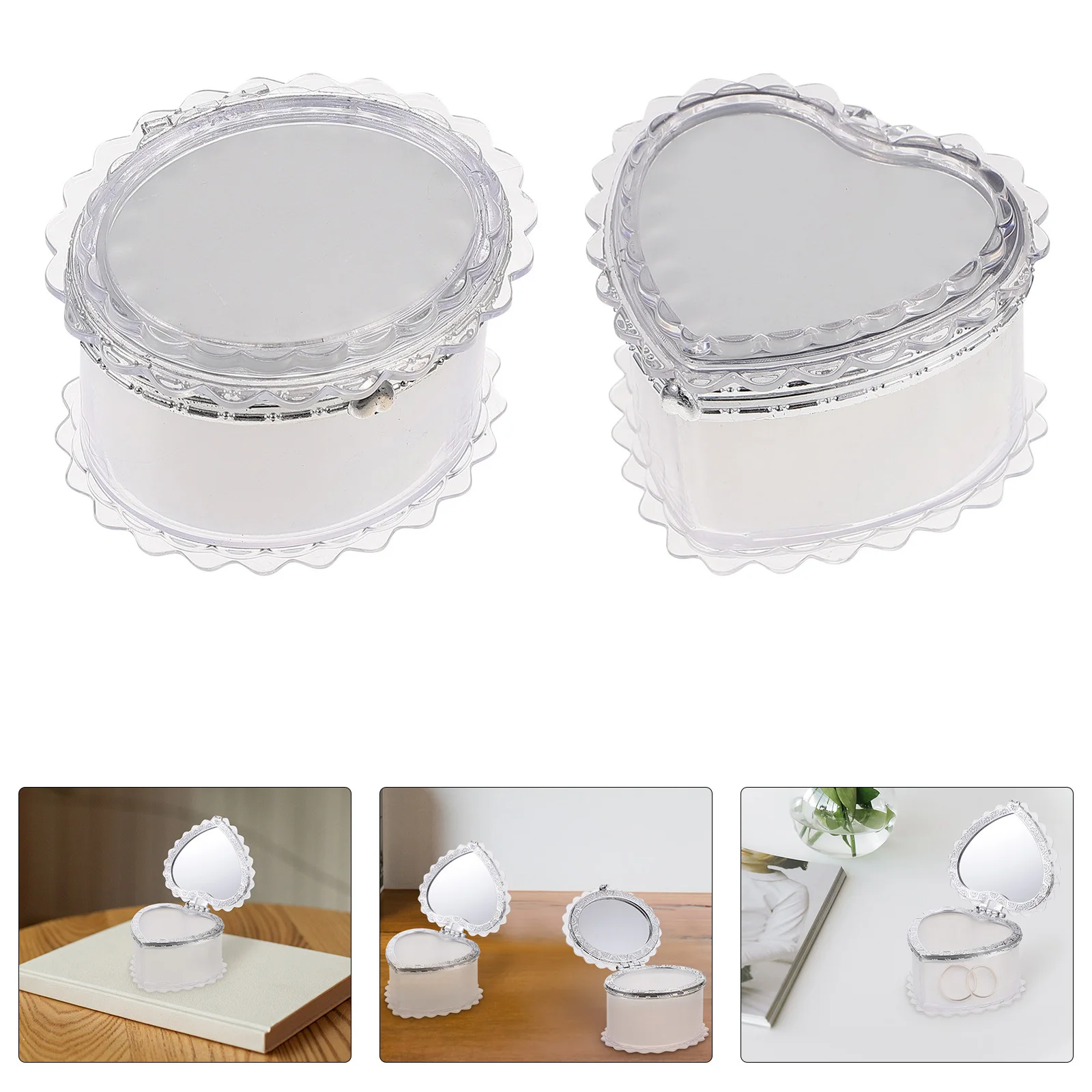 

2 шт., шкатулка для драгоценностей, прозрачный футляр для хранения с зеркалом, креативный материал «сделай сам» для детей, декоративный портативный органайзер