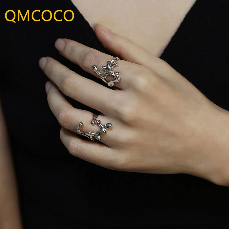 QMCOCO Silver Color Korean Simple Design Light Luxury Trend Irregular Ring Woman Fashion Fine Index Finger Jewelry Accessories