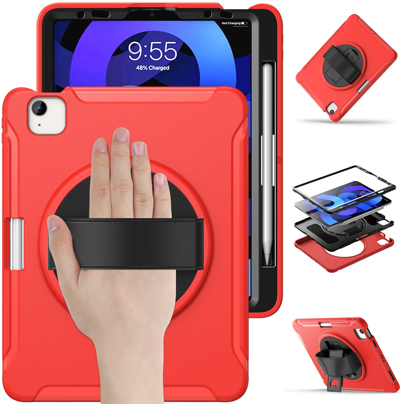 Case For iPad Pro 11 13 M4 M2 2024 Rugged Heavy Duty Shockproof Cover for 12.9 Air 3 4 5 6th 10.9 Funda Kickstand Handle Shells