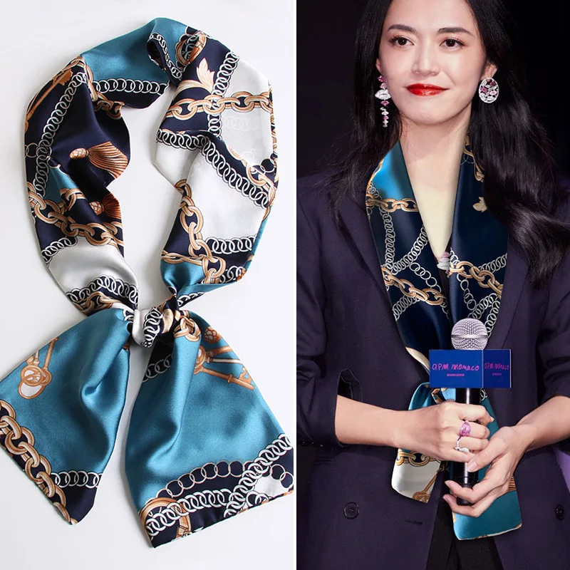 Luxury Design Long Silk Scarf Women Satin Shawls Neckerchief Casual Scarves Bandana Hair Hjiab 15*145cm New Fashion Long shawl