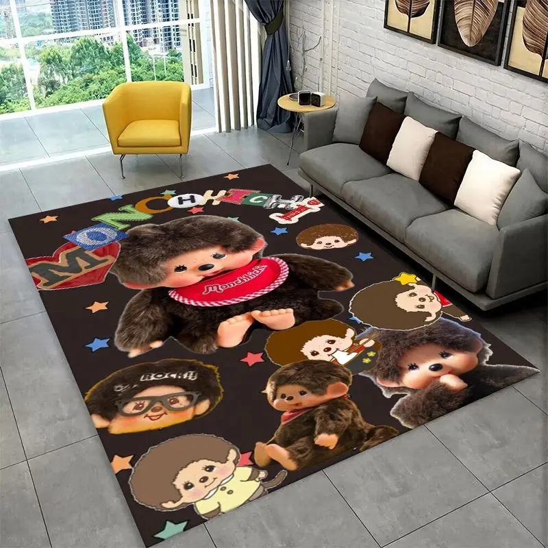 HD M-Monchhichi Cute Cartoon Monkey Holiday Carpet Rug for Bedroom Living Room Sofa Home Decor,Game Area Rug Non-slip Floor Mat