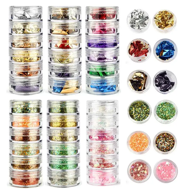 6 Raster/Sets Bladgoud Vlokken Pailletten Glitters Epoxy Hars Vullen Kits Diy Hars Silicone Mold Nail Art Sieraden maken Decoratie