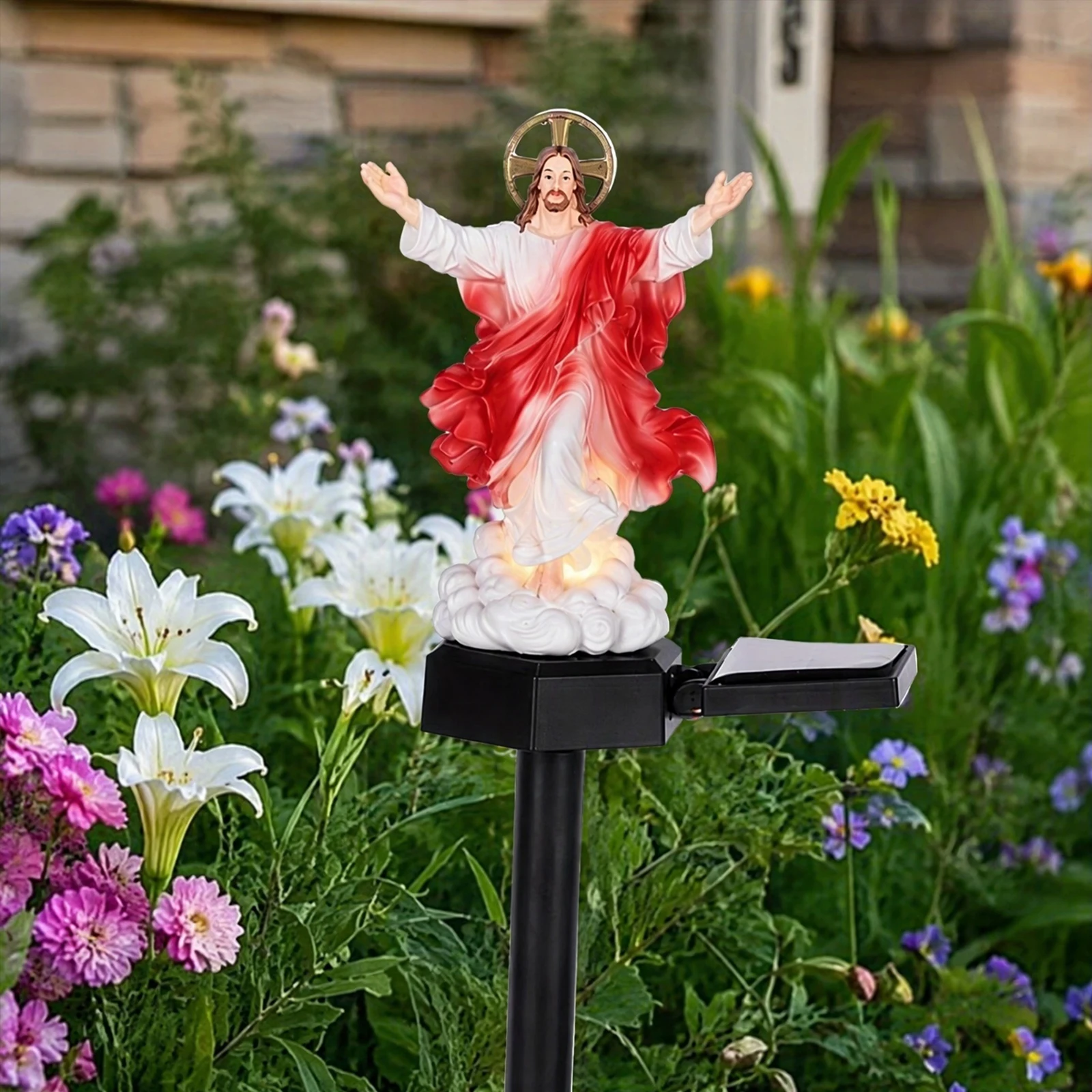 Solar-Powered Lighted Jesus Figurine with Glowing Night Lamp & Versatile Blessed Sculpture for Garden Patio Lawn Decoration view 2