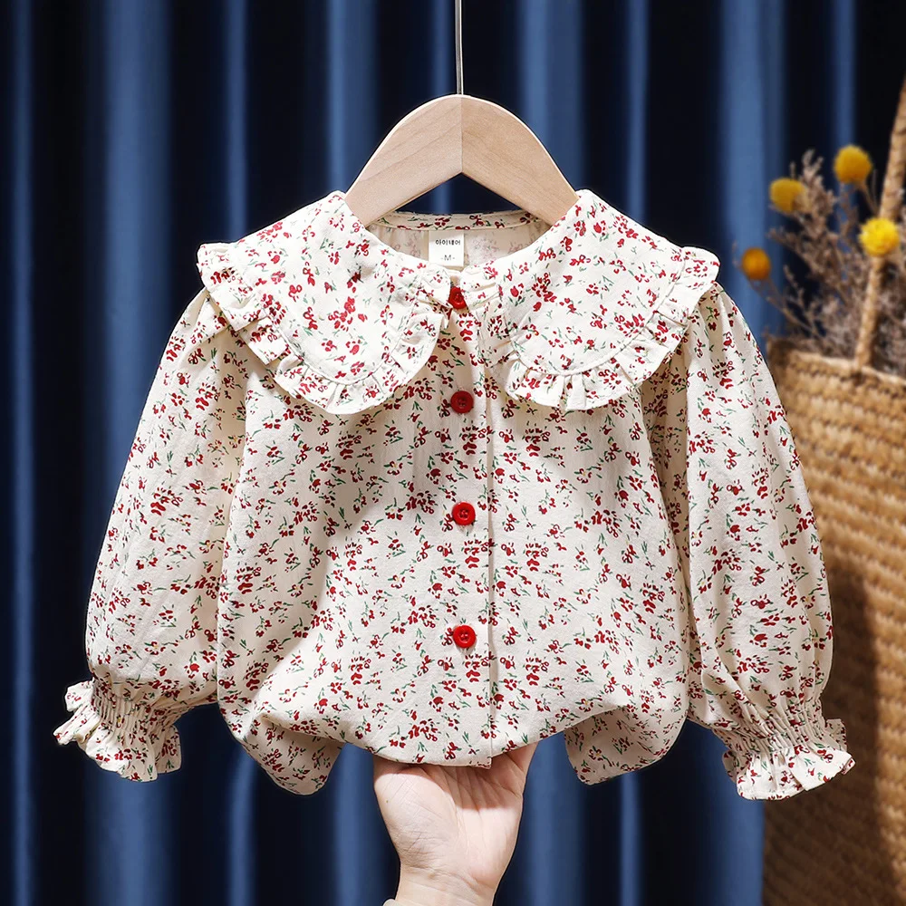 Girls Shirt 2024 Spring New Baby Long Sleeved Shirt Korean Fashion Doll Shirt Little Girl Fashionable Top Blouse for Girls