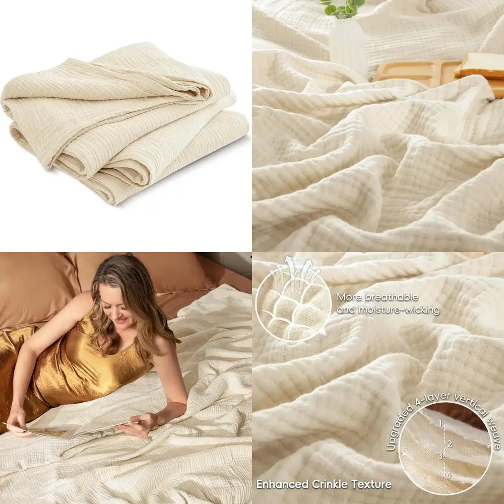 

Плед из хлопкового муслина размера Queen Size 90x90, 4-слойный, легкий, дышащий, минималистичный, для кровати, дивана, кемпинга, для малышей - B