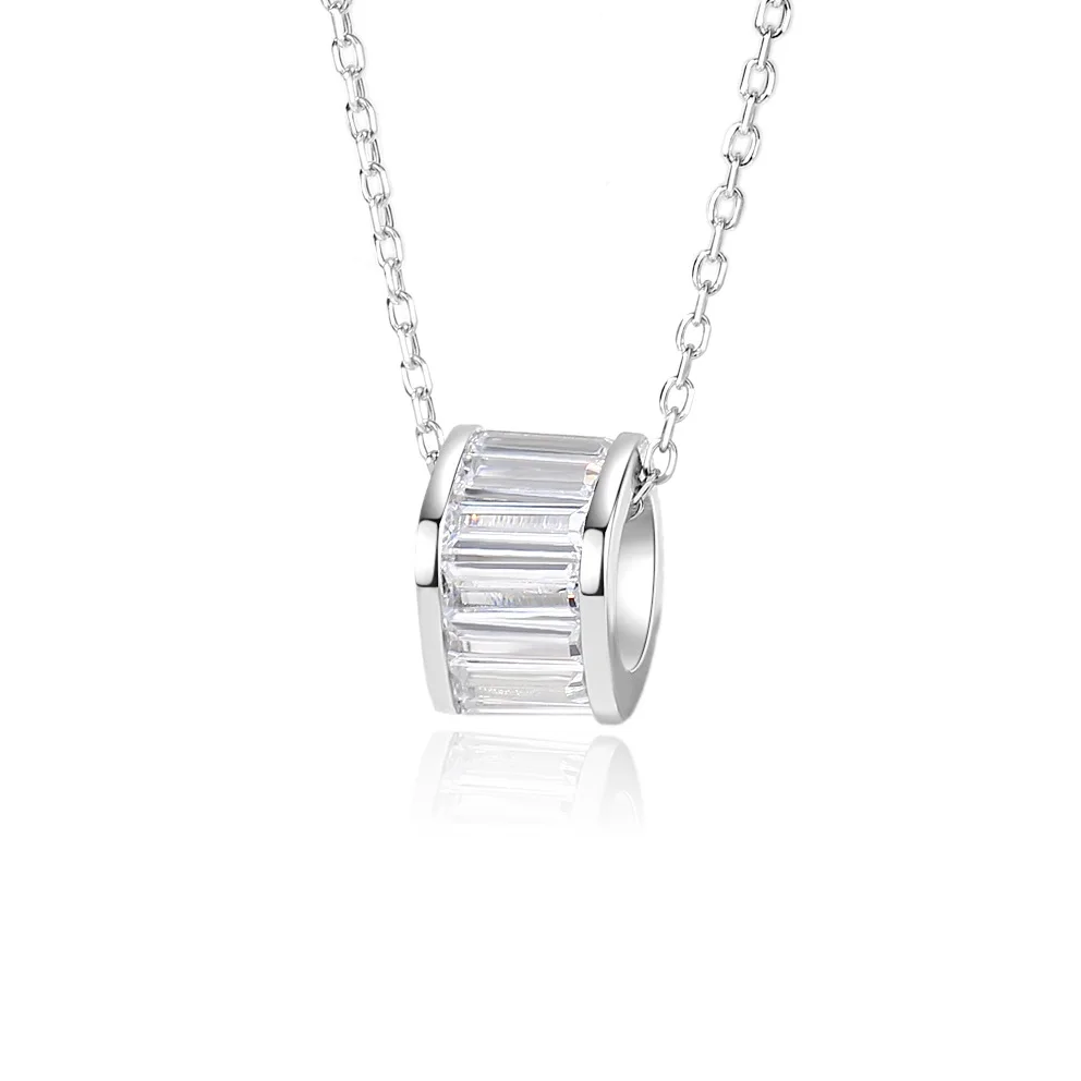 

S925 Silver Sugar Fine Pendant Necklace for Women Japanese Korean Clavicle Chain Single Ring Small Waist Pendant Ladder Square