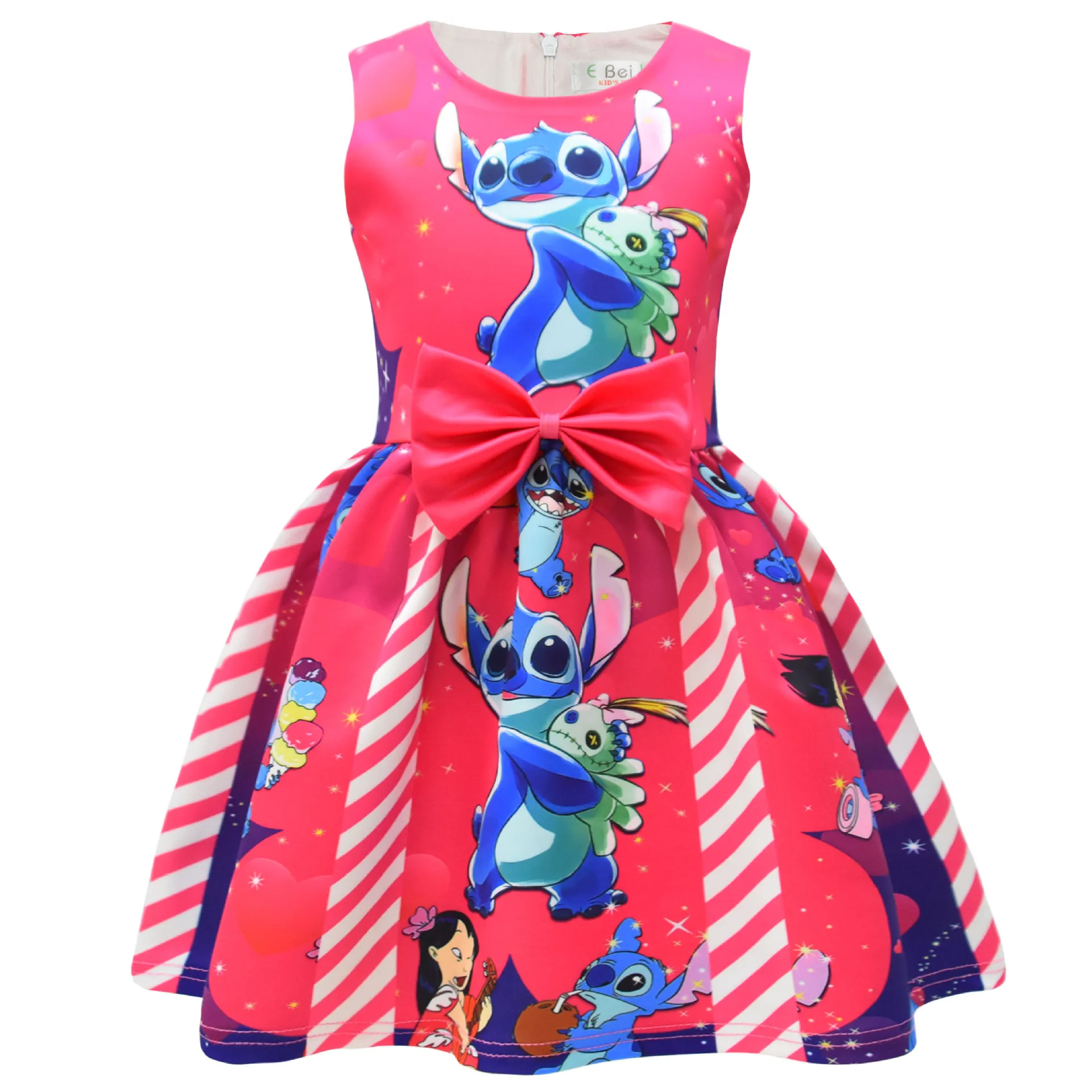 2024 New Carnival Cosplay Stitch Party Dress for Girls Foral Short Birthday Kids Clothes Cute Disney Princess Girl Costume Gifts