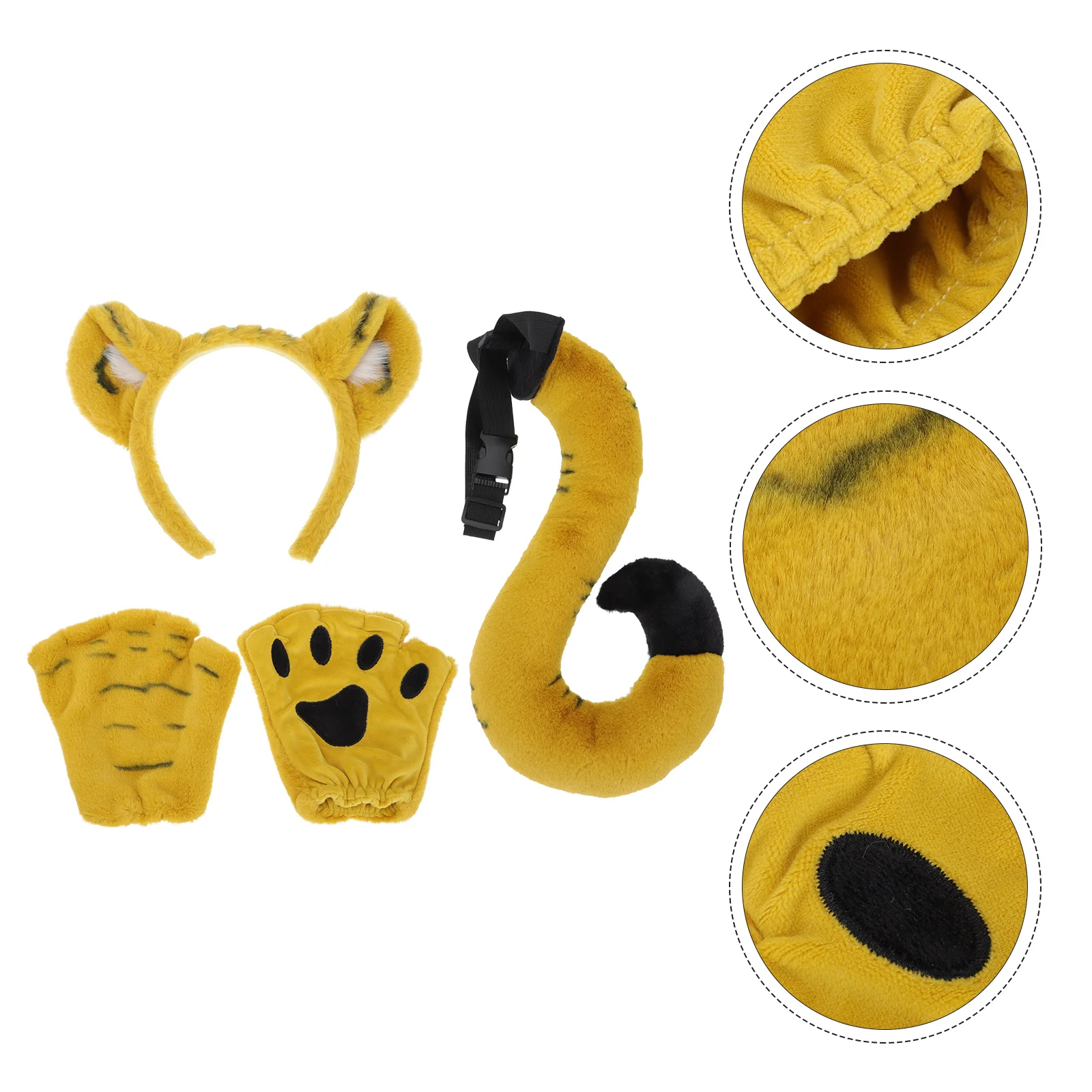 Gloves for Kids Tiger Headband Set Party Hairband Animal Costume Ear Ears Tail Cosplay Khaki Child