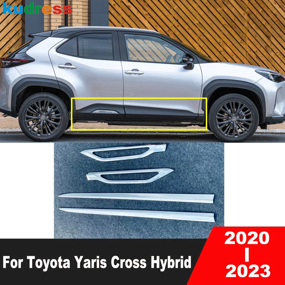 

Накладка на боковую дверь для Toyota Yaris Cross Hybrid 2020 2021 2022 2023, хромированная дверная панель автомобиля, формовочная полоса, аксессуары