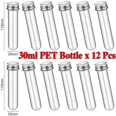 12Pcs 실험실 30ml 애완 동물 테스트 튜브 병 마스크 캔디 데이터 라인에 대 한 투명 한 원통형 플라스틱 리필 용 병 25*110mm