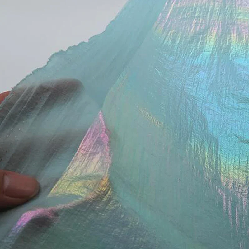 Laser Pearlescent Down Jacket Fabric Colorful Gradient Down Fabric Metallic Bright Leather Wrinkled DIY Sewing Fabric 100x150cm