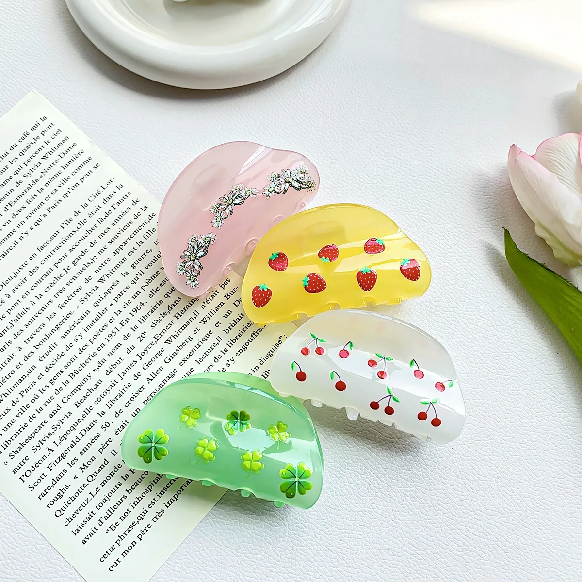 Muweordy Retro Printed Hair Claw Acrylic Claw Clip Candy Color Crab Hair Clip High Ponytail Hair Accessories for Women Girls