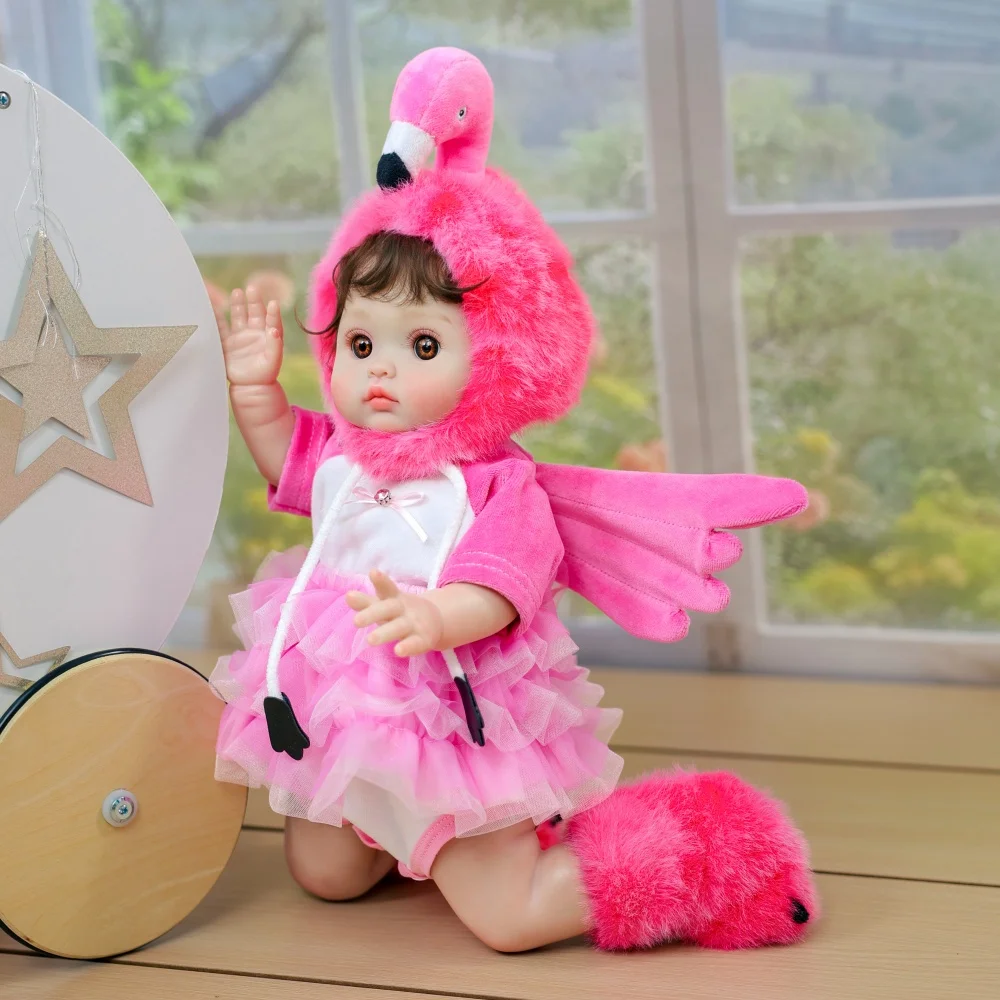 Cloveray 44cm Full Body Vinyl Realistic Reborn Baby Doll 18 inch Lifelike Flamingo Vinyl Doll Handmade High Color Toy Kid Gift