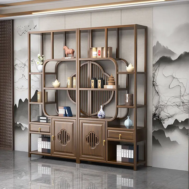 Elm partition ornament office tea room storage display cabinet bogu rack