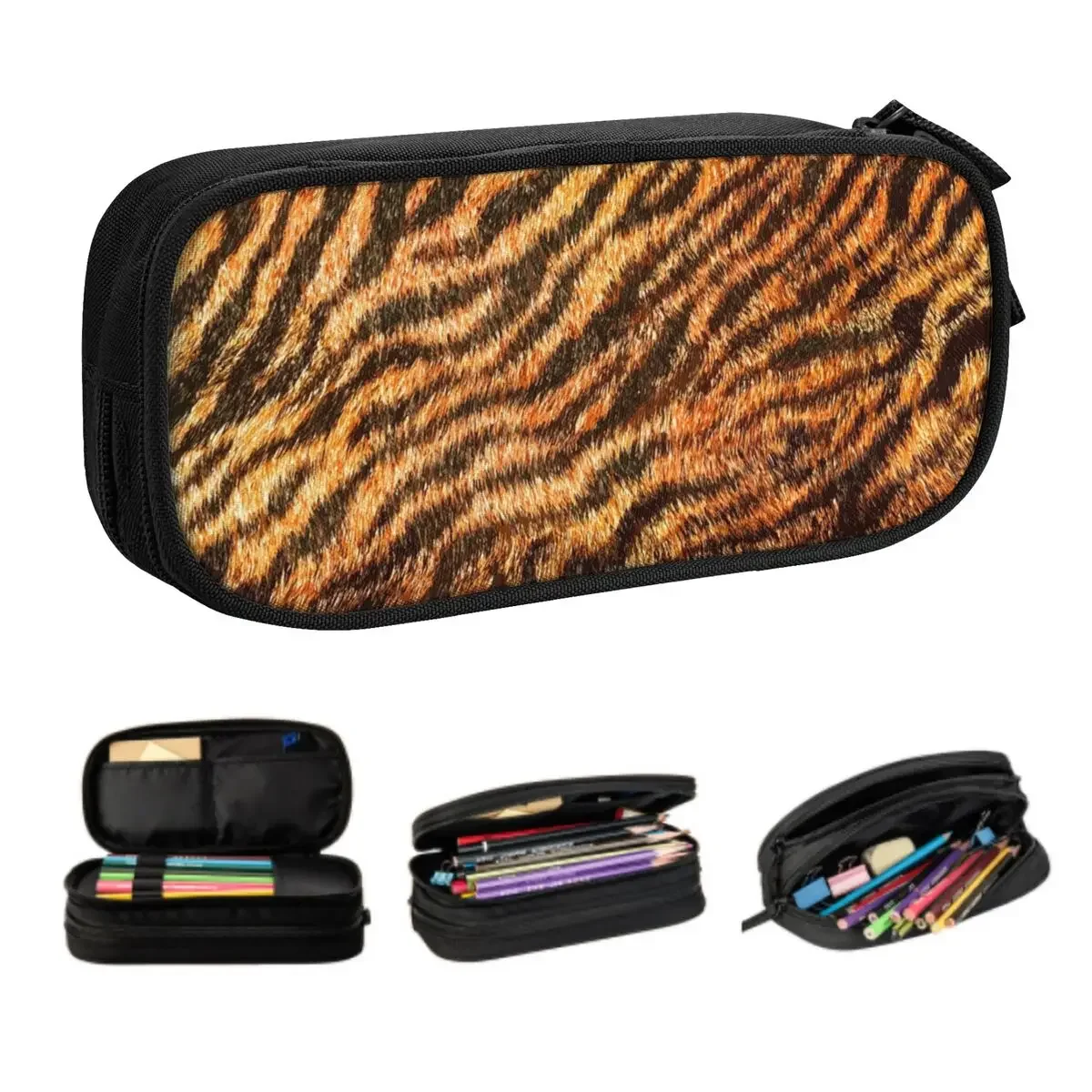 Bengal Tiger Fur Wildlife Pattern Pencil Cases for Girls Boys Animal Skin Leopard Fur Large Capacity Pen Box Bag Stationery