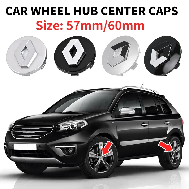 4PCS 57mm 60mm Car Tire Center Hub Cap Logo Sticker Rim Cap Badge For Renault Megane 2 3 Clio 4 Trafic Captur Emblems Kangoo RS